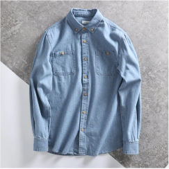 2 pcs Mens Long Sleeve Denim Shirt