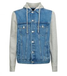 Mens Patchwork Hooded Denim Jacket